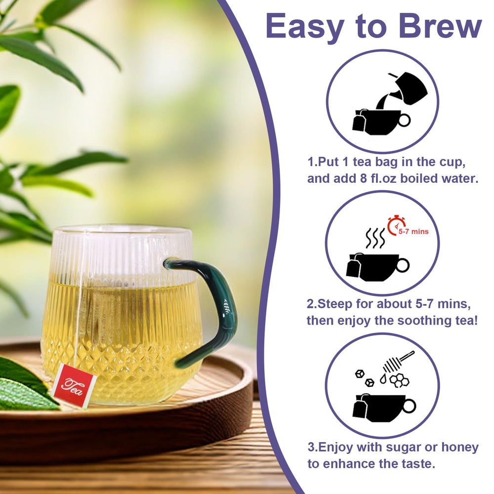 Open box of TEARELAE tea bags in a bright kitchen, inviting calm