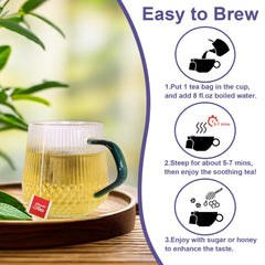 Open box of TEARELAE tea bags in a bright kitchen, inviting calm