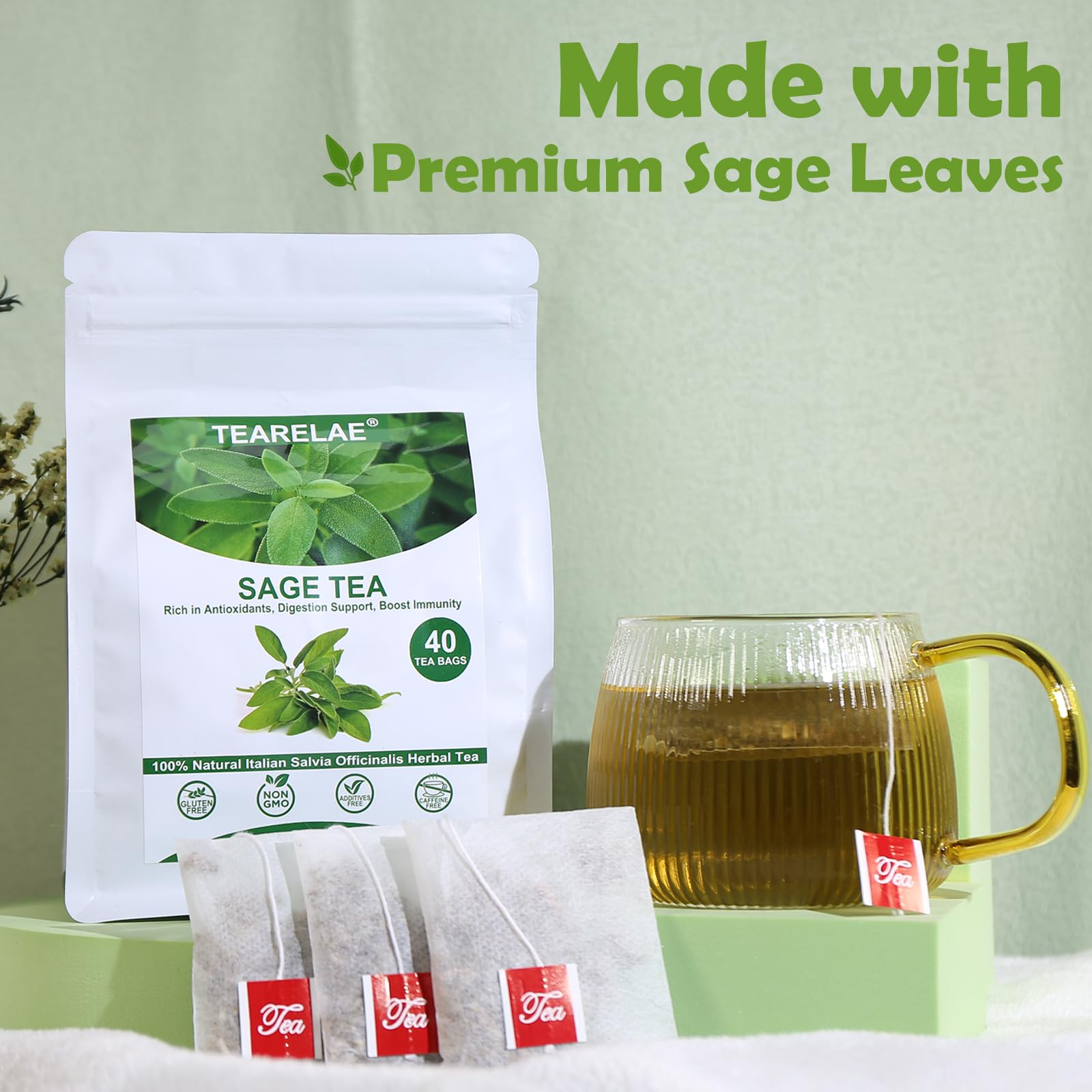 TEARELAE tea brewing in a cup with calming aroma and smooth taste
