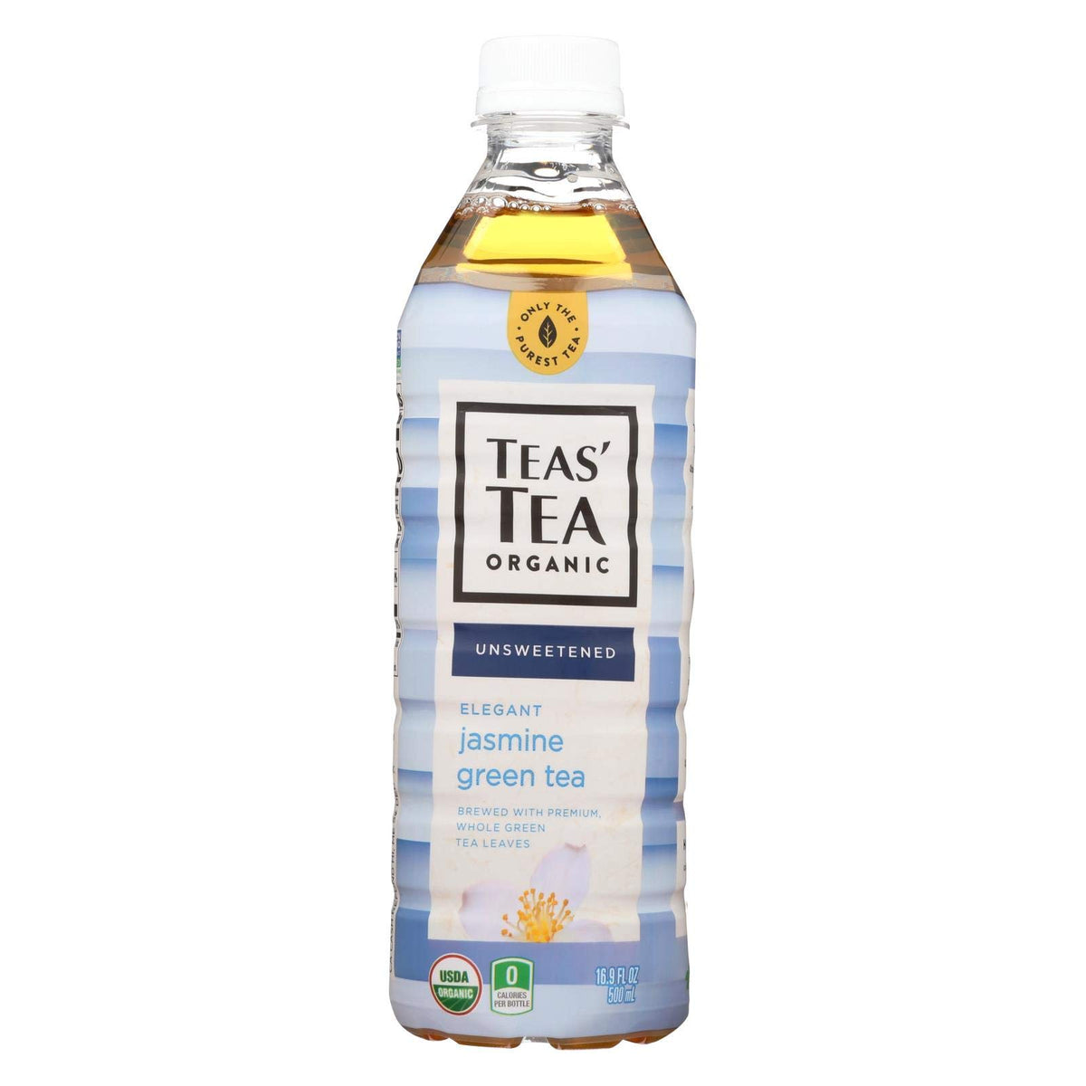 Teas' Tea Green Jasmine Organic bottle showing fragrant aroma for a refreshing sip.
