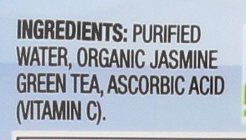 Teas' Tea Green Jasmine Organic label closeup highlighting pure ingredients and brewing heritage