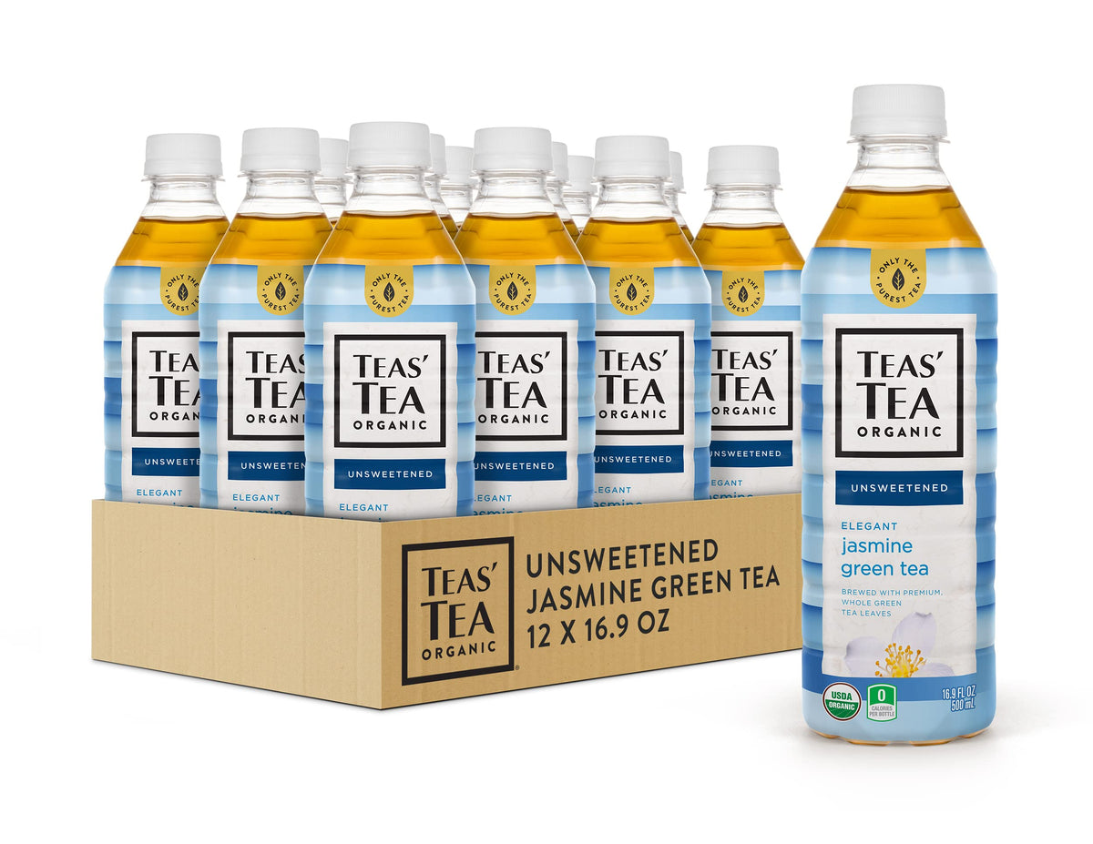 Teas' Tea unsweetened jasmine green tea bottle for on-the-go refreshment.