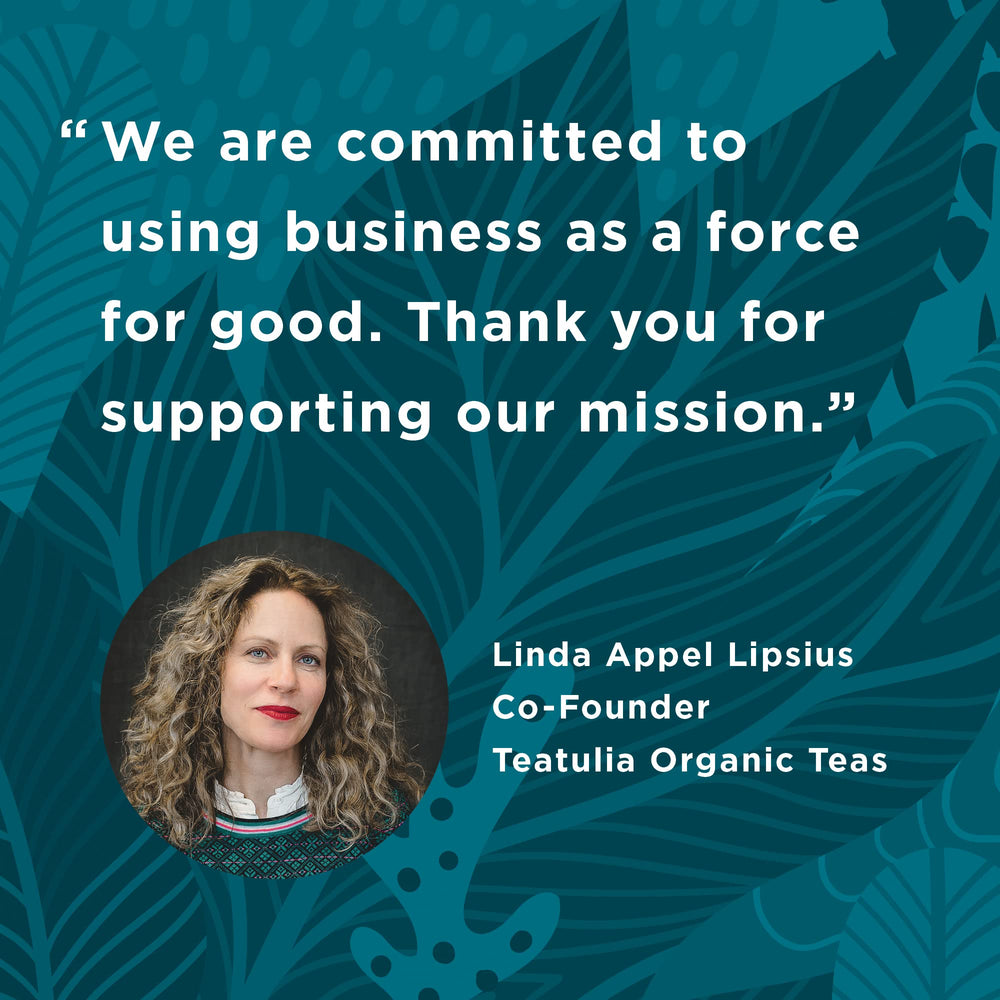 Teatulia brand packaging on shelf showcases sustainable tea.
