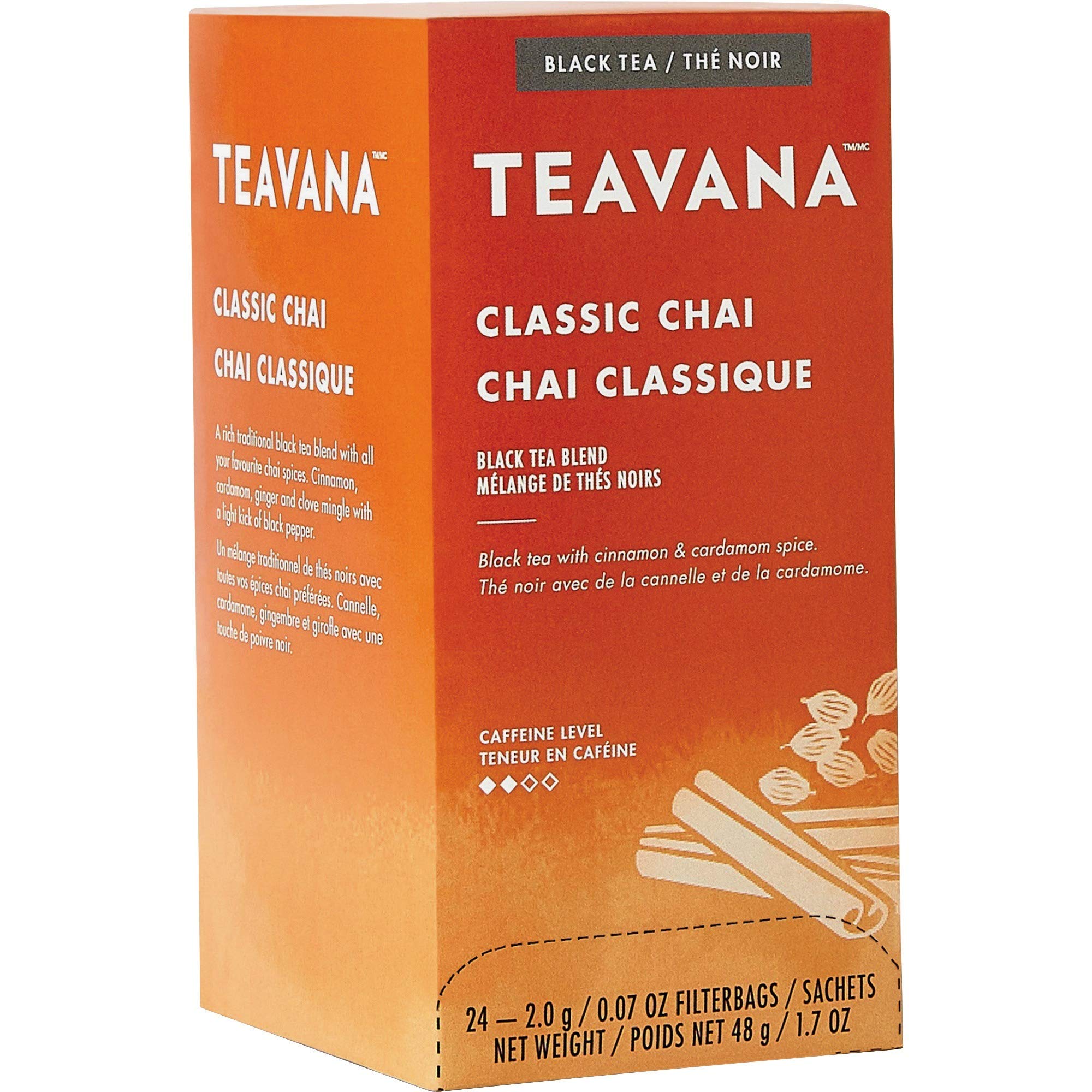 Teavana Classic Chai tea bags in a convenient dispenser carton for freshness.