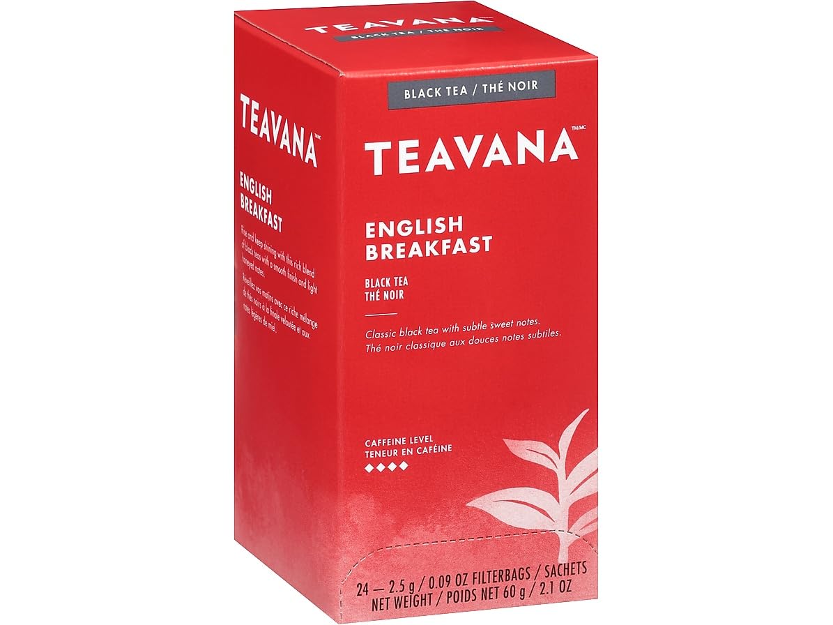Teavana English Breakfast tea sachet, bold flavor with a smooth finish.