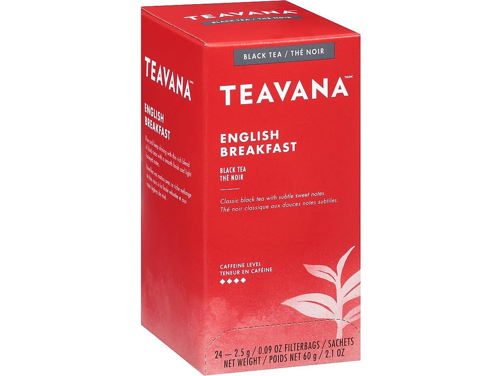 Teavana English Breakfast tea sachet, bold flavor with a smooth finish.