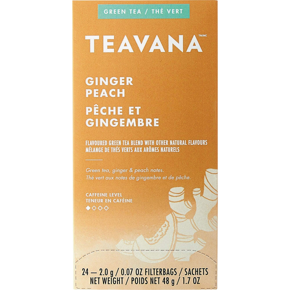 Teavana Ginger Peach Green Tea dispenser carton offers easy access and fresh flavor.