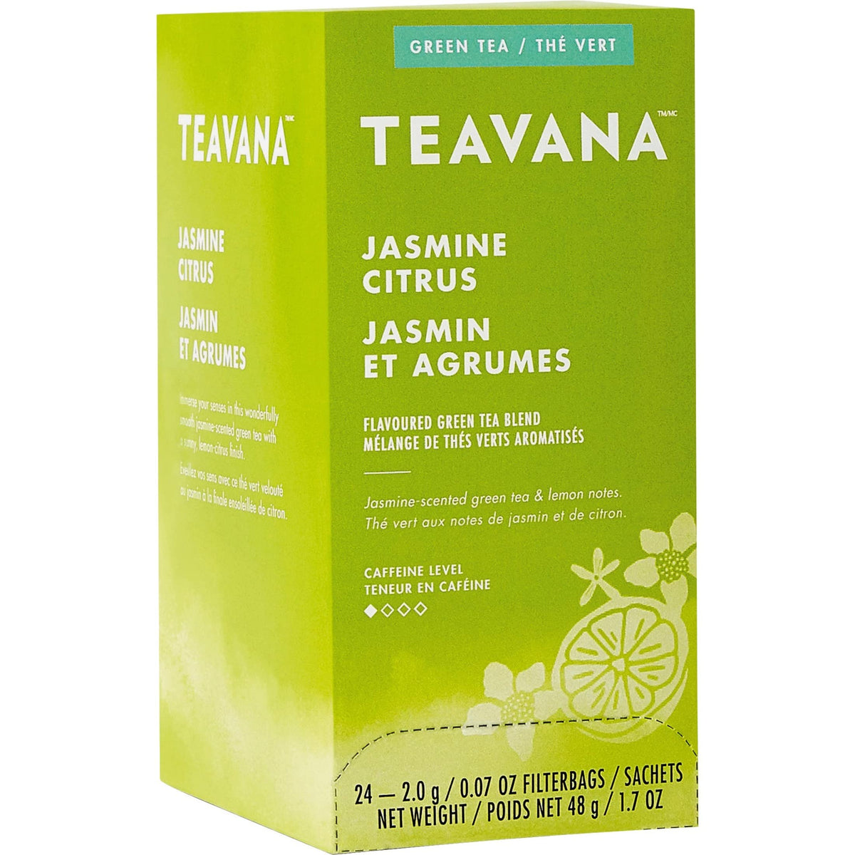Teavana Jasmine Citrus Green Tea bags stay fresh for a quick, flavorful brew.
