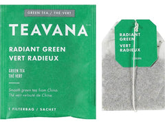 Teavana Radiant Green Tea Bags packaging shown, easy setup for a quick refreshing cup