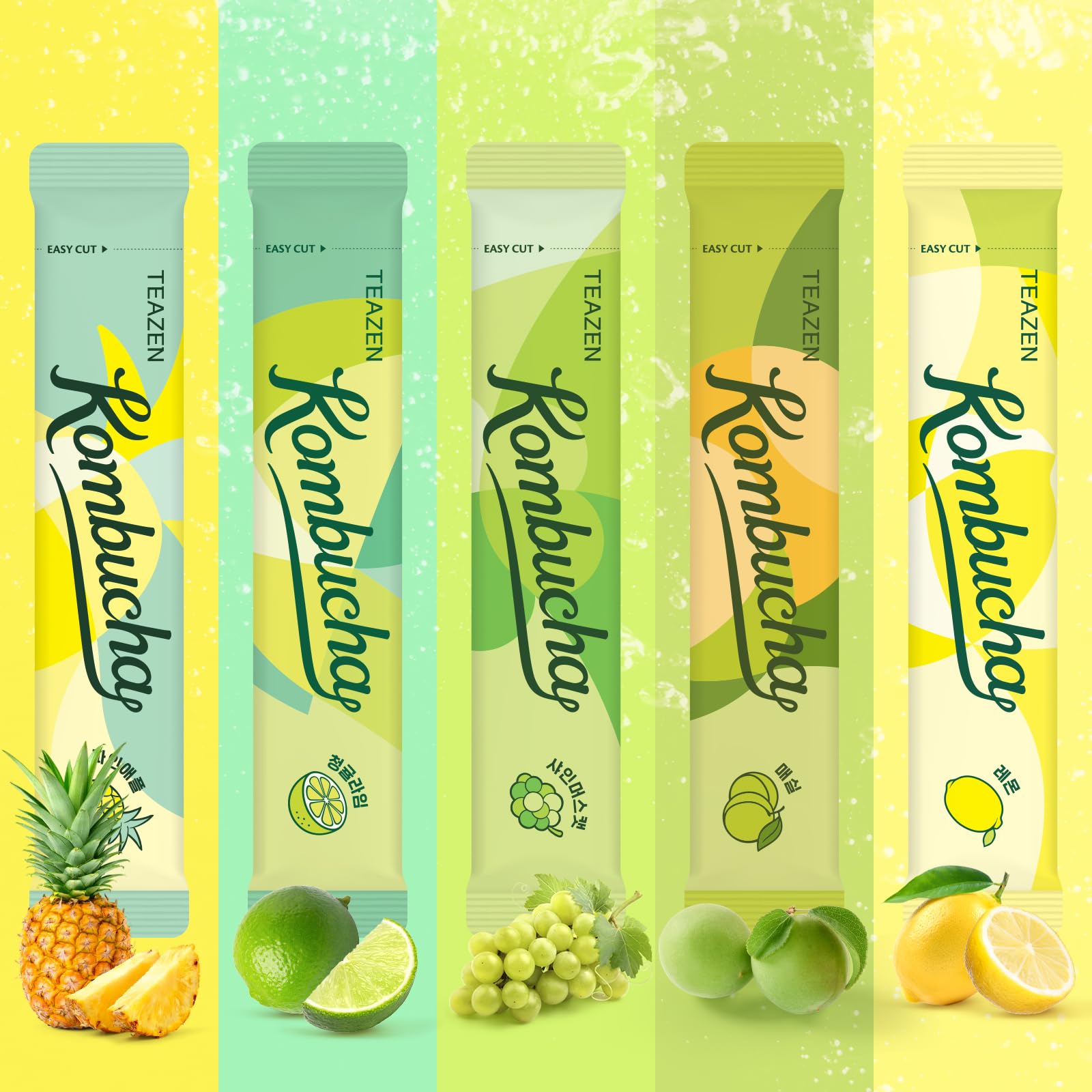 TEAZEN Kombucha Tropical Zest Green Mandarin-Lime stick provides citrusy tang and Jeju-inspired flavor.