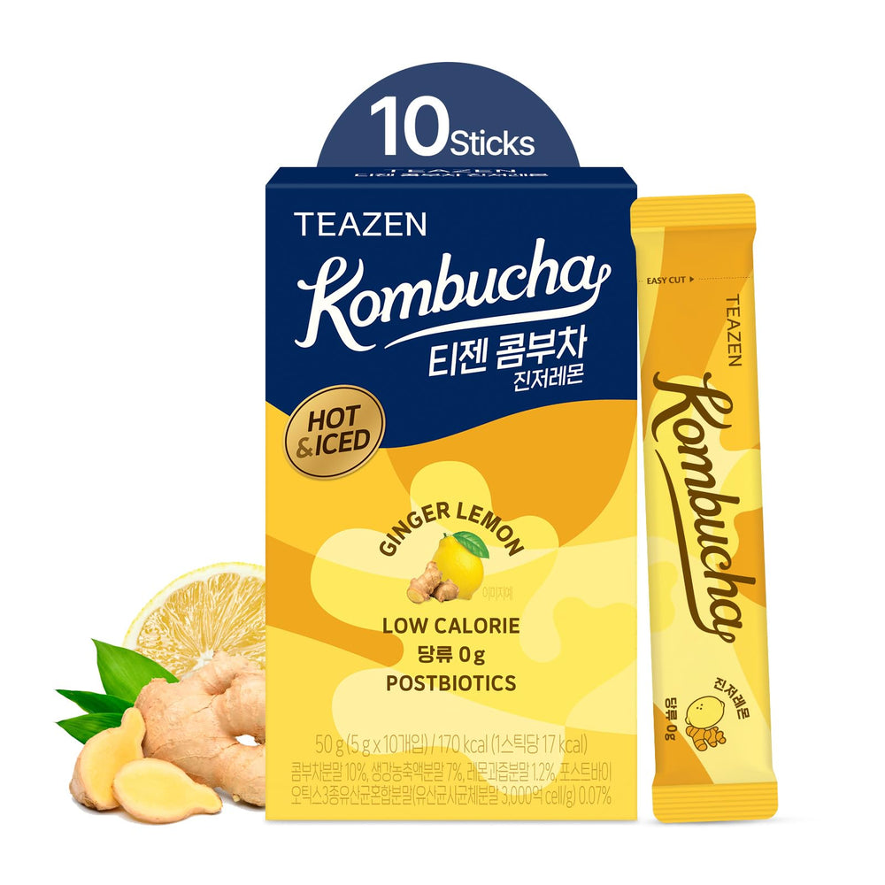 TEAZEN Lemon Ginger packet dissolving quickly in water for on-the-go refreshment.