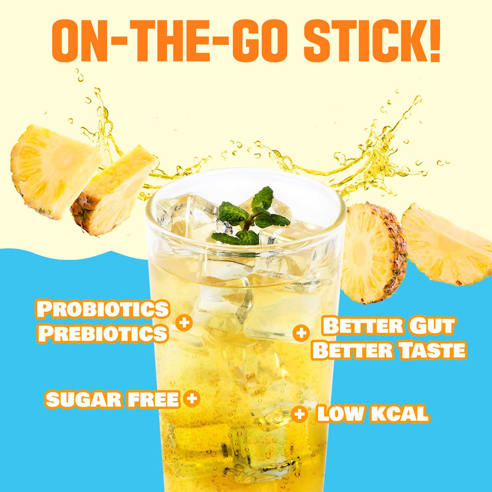Glass with TEAZEN Pineapple Kombucha, a tropical, refreshing drink