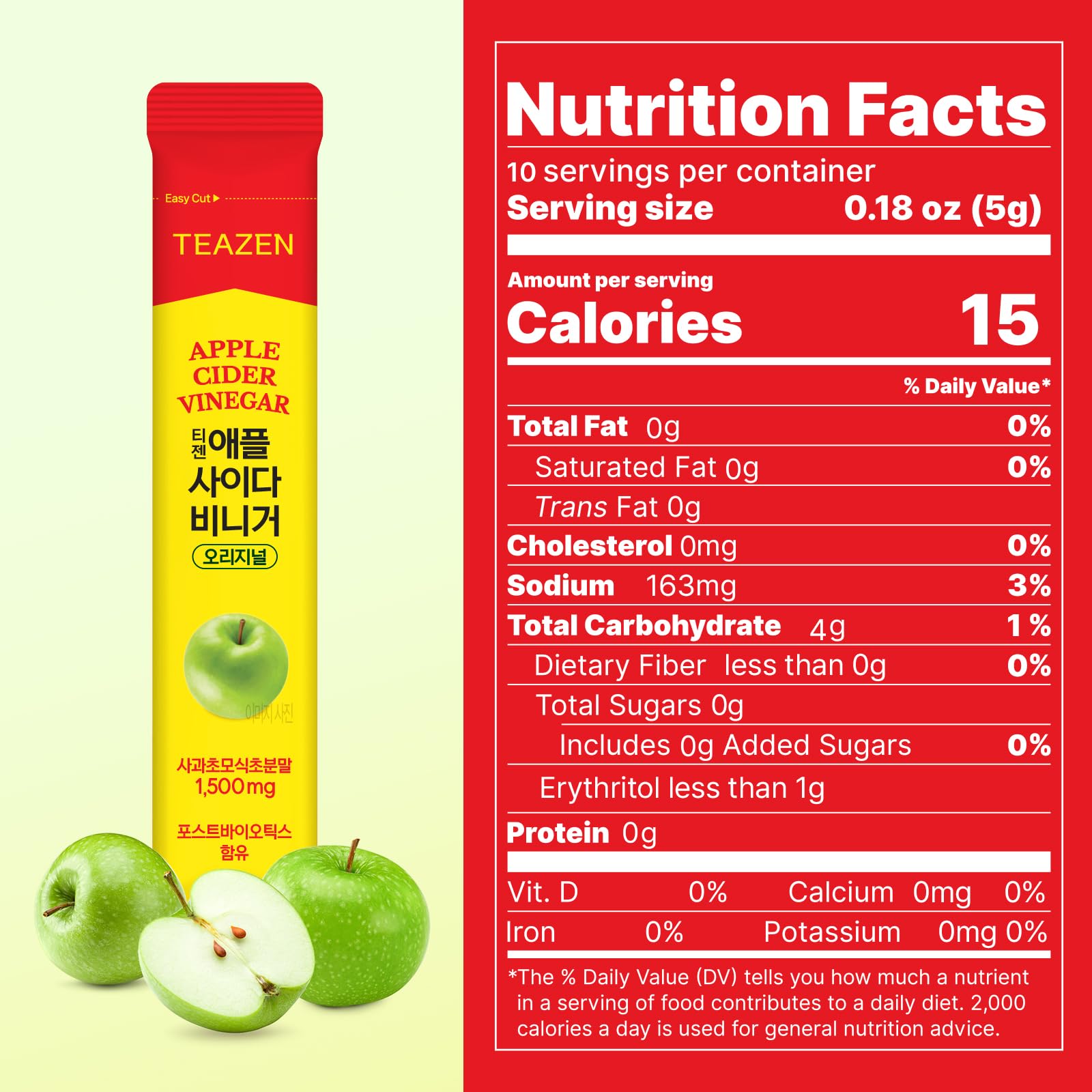 TEAZEN zero-sugar ACV stick beside sparkling water for guilt-free refreshment