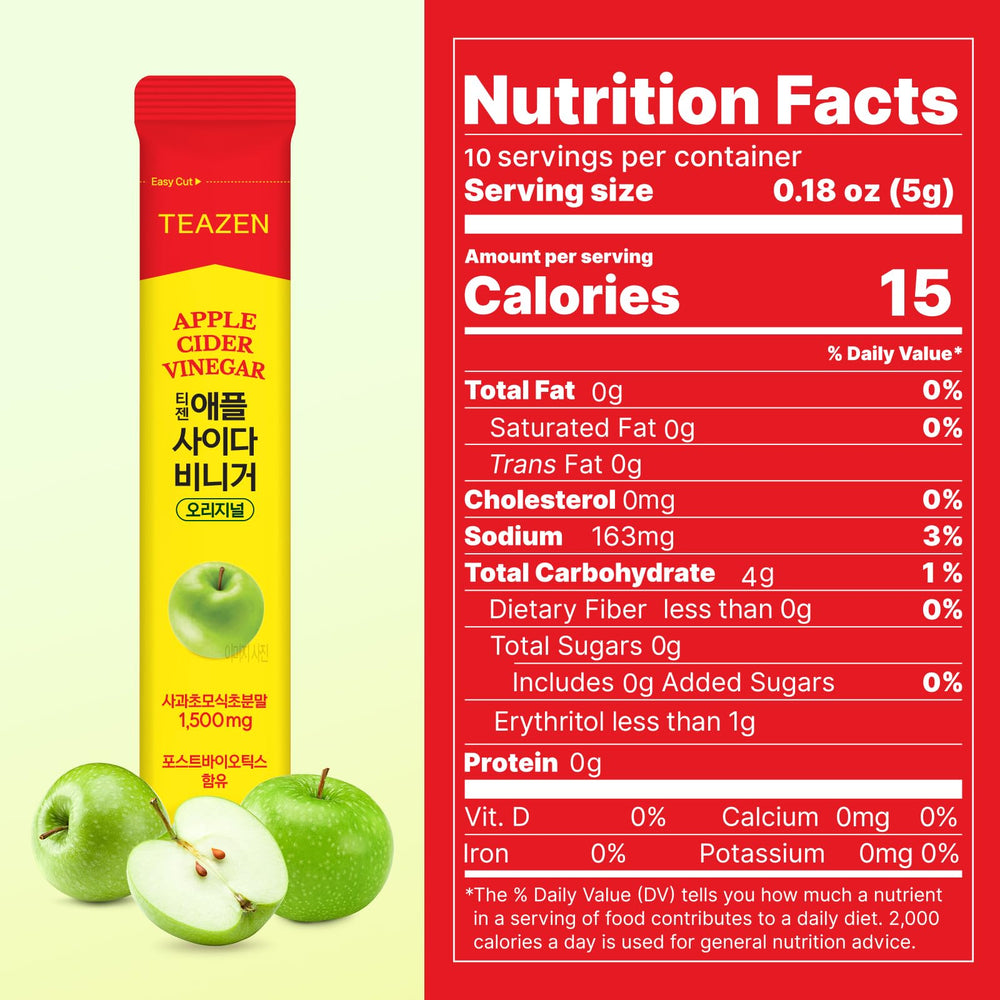 TEAZEN zero-sugar ACV stick beside sparkling water for guilt-free refreshment