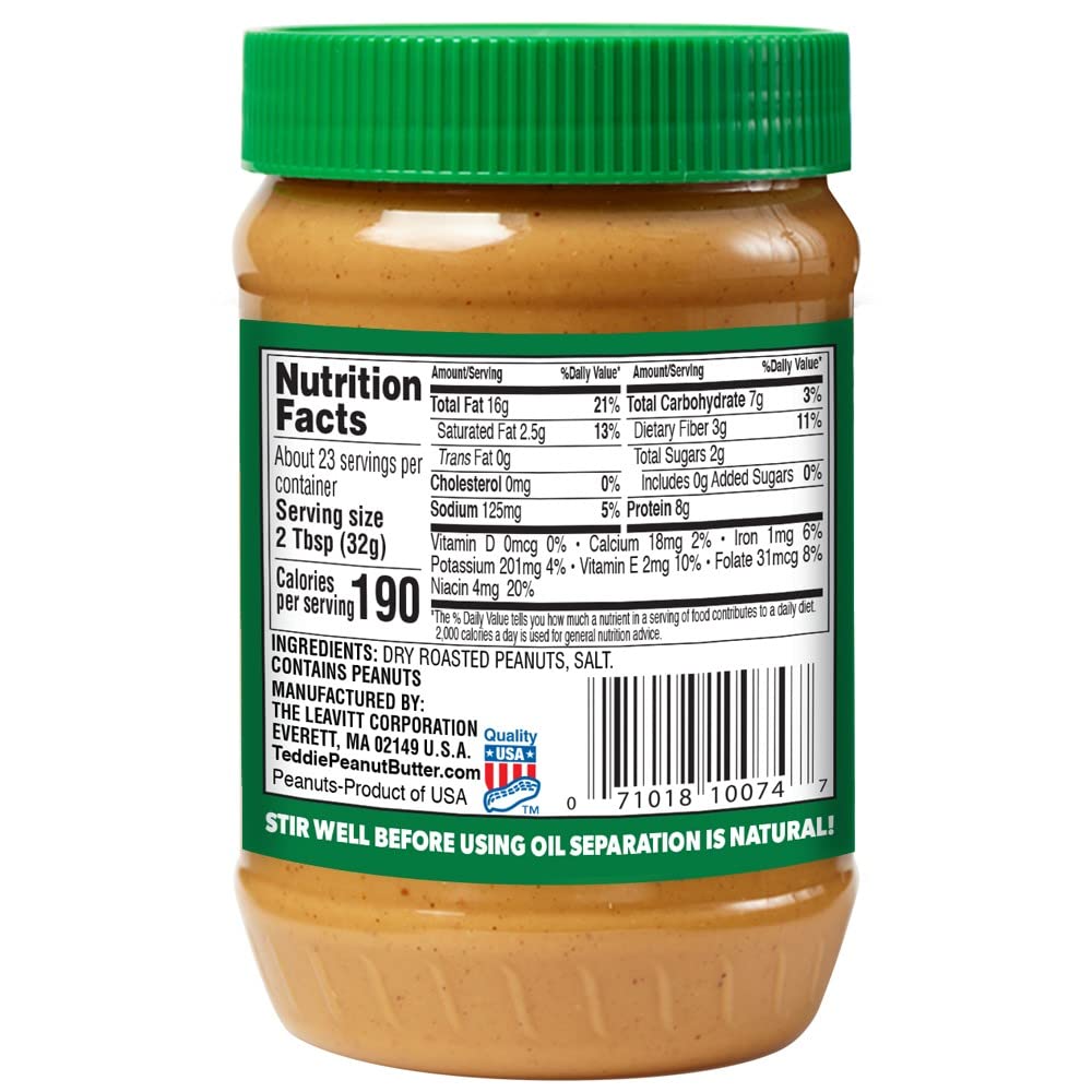 Teddie smooth peanut butter on toast close-up.