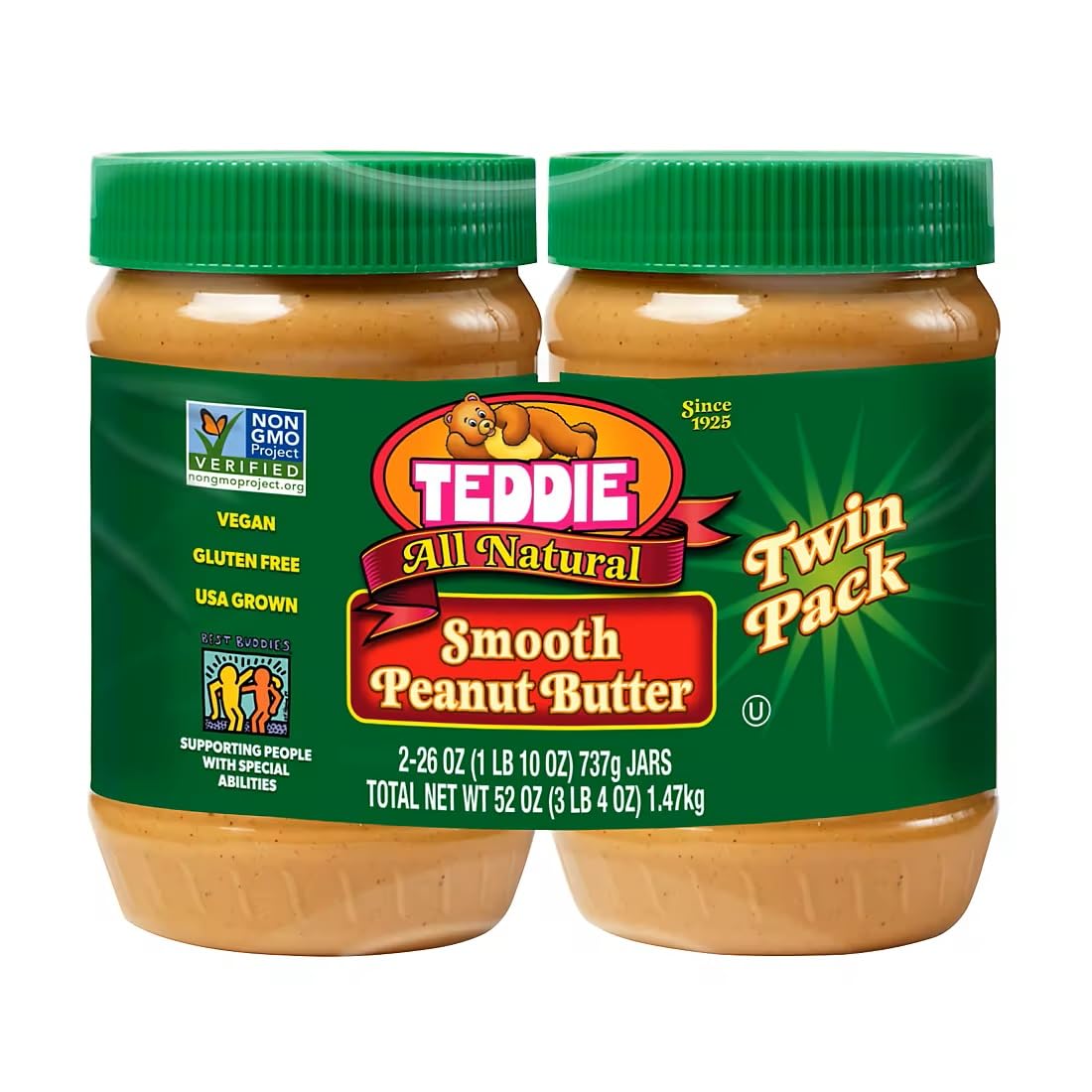 Teddie Smooth Peanut Butter jar ready for toast, protein-rich breakfast option.