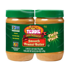 Teddie Smooth Peanut Butter jar ready for toast, protein-rich breakfast option.