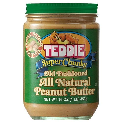 Teddie Super Chunky peanut butter 2-pack in glass jars, ideal for crunchy sandwiches