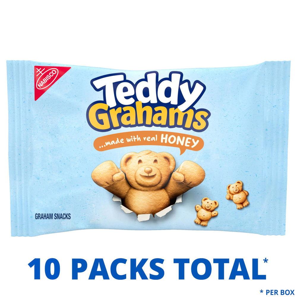 TEDDY GRAHAMS whole grain claim highlighted with 8 g per serving.