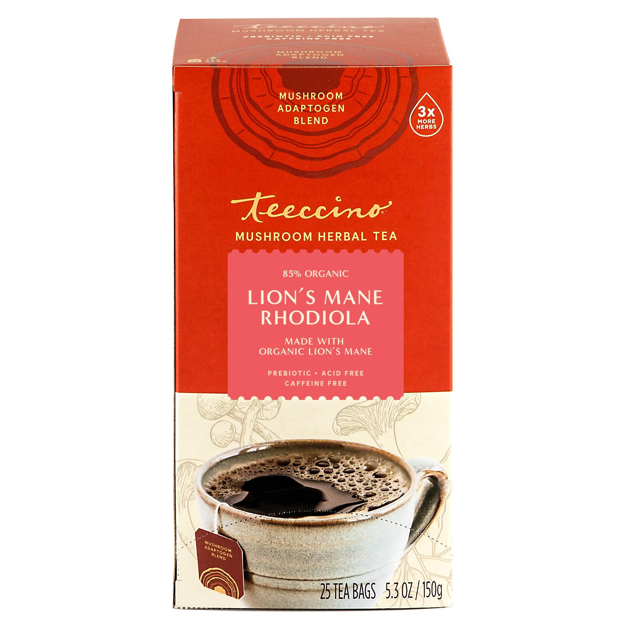 Teeccino 25-tea-bags pack showcasing value and convenience.