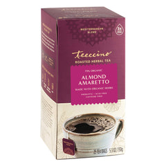 Teeccino Almond Amaretto tea bags offer rich, caffeine-free flavor for cozy moments.