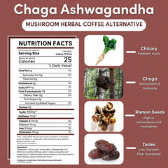 Steaming cup of Teeccino Chaga Ashwagandha shows a cozy, caffeine-free energy option.