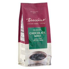 Teeccino Chicory Chocolate Mint ground coffee alternative, caffeine-free and acid-free.