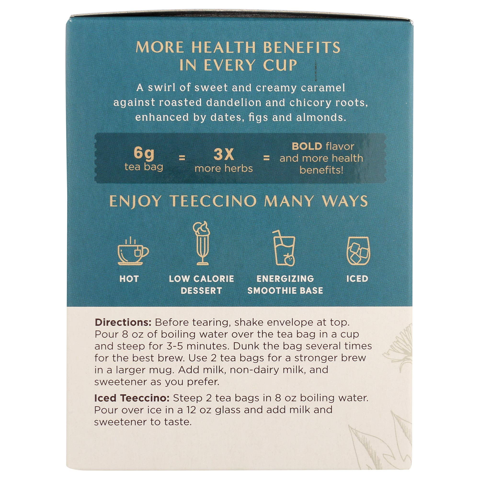 Dessert-inspired pairing ideas with Teeccino Dandelion Caramel Nut tea.