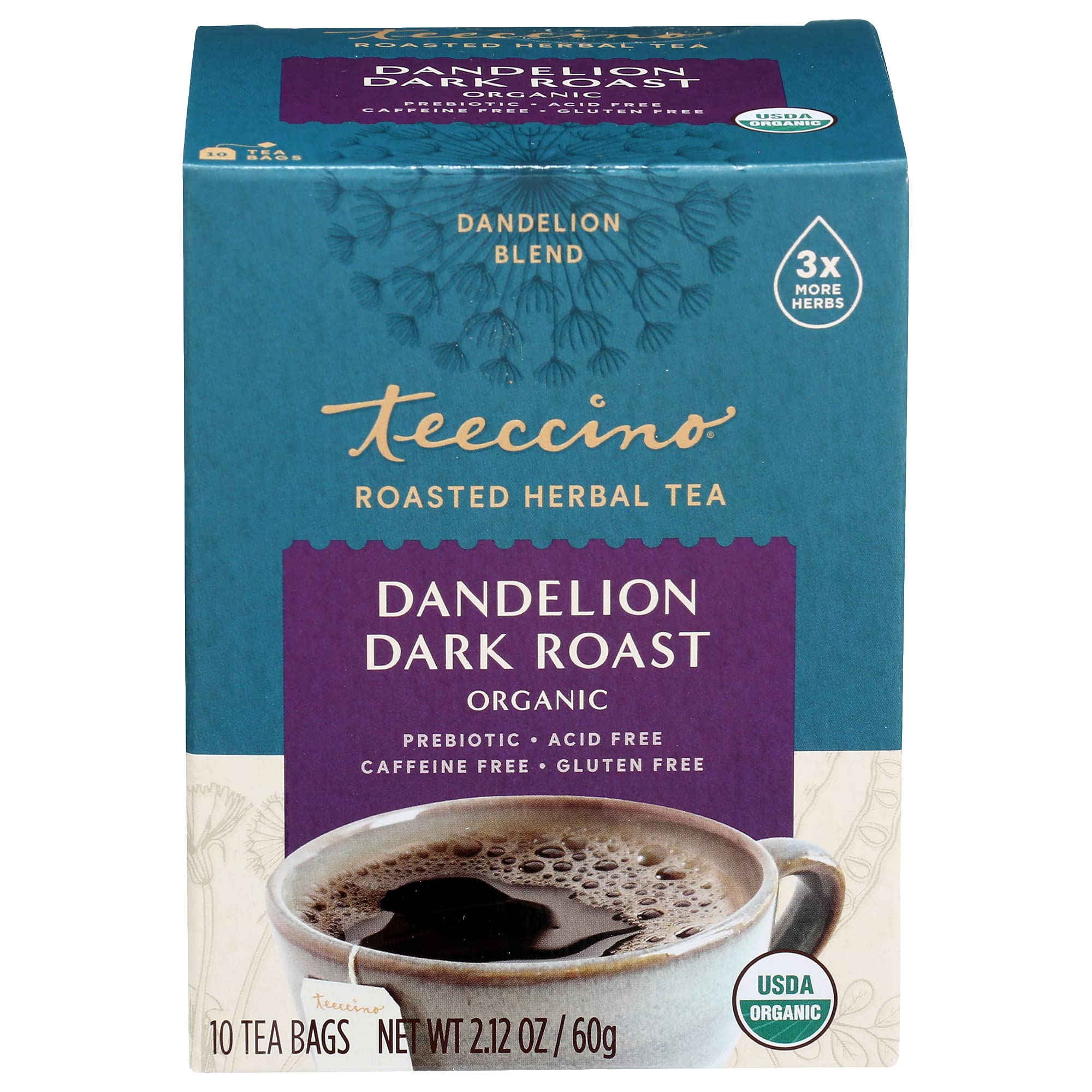 Teeccino Dandelion Dark Roast Tea morning ritual conveys caffeine-free energy.