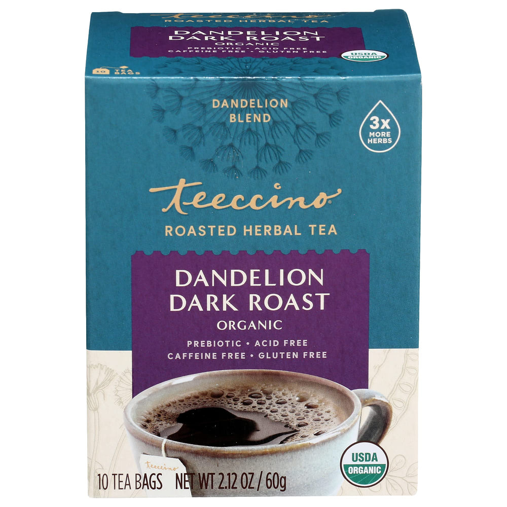 Teeccino Dandelion Dark Roast Tea morning ritual conveys caffeine-free energy.