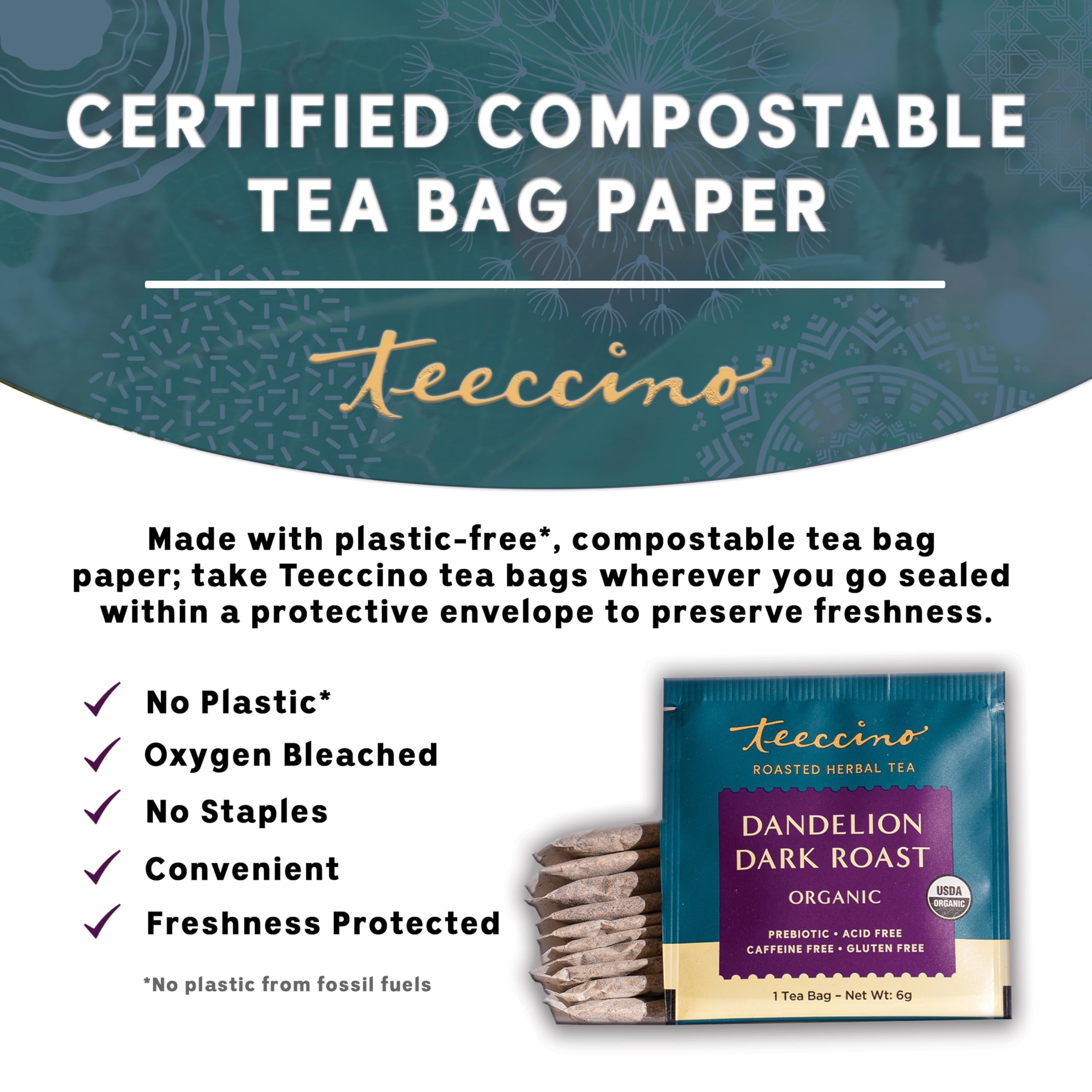 Cup of Teeccino dandelion tea steaming hot or iced