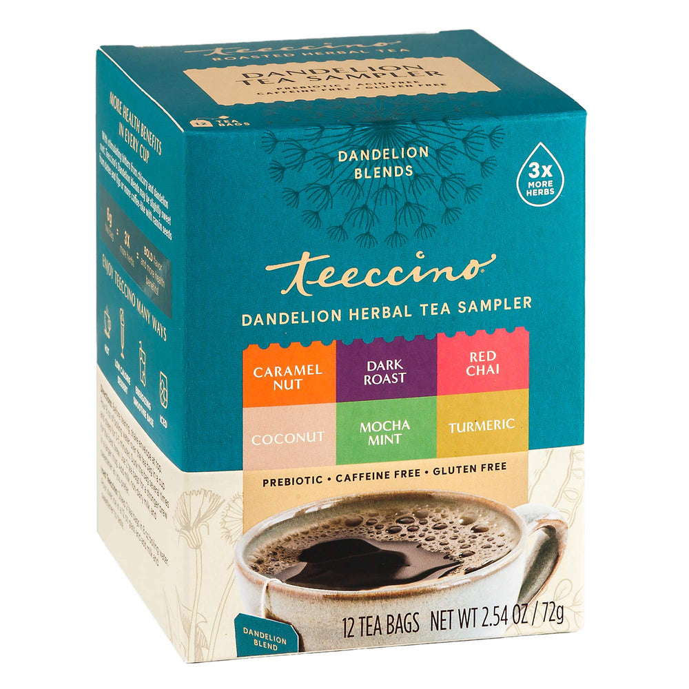 Teeccino caramel nut tea bag with dandelion blend for dessert-like indulgence