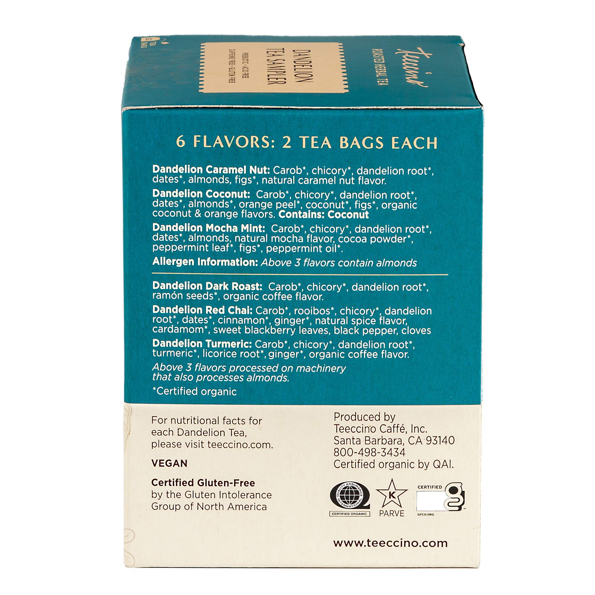 Teeccino coconut flavor tea bag with creamy tropical hints