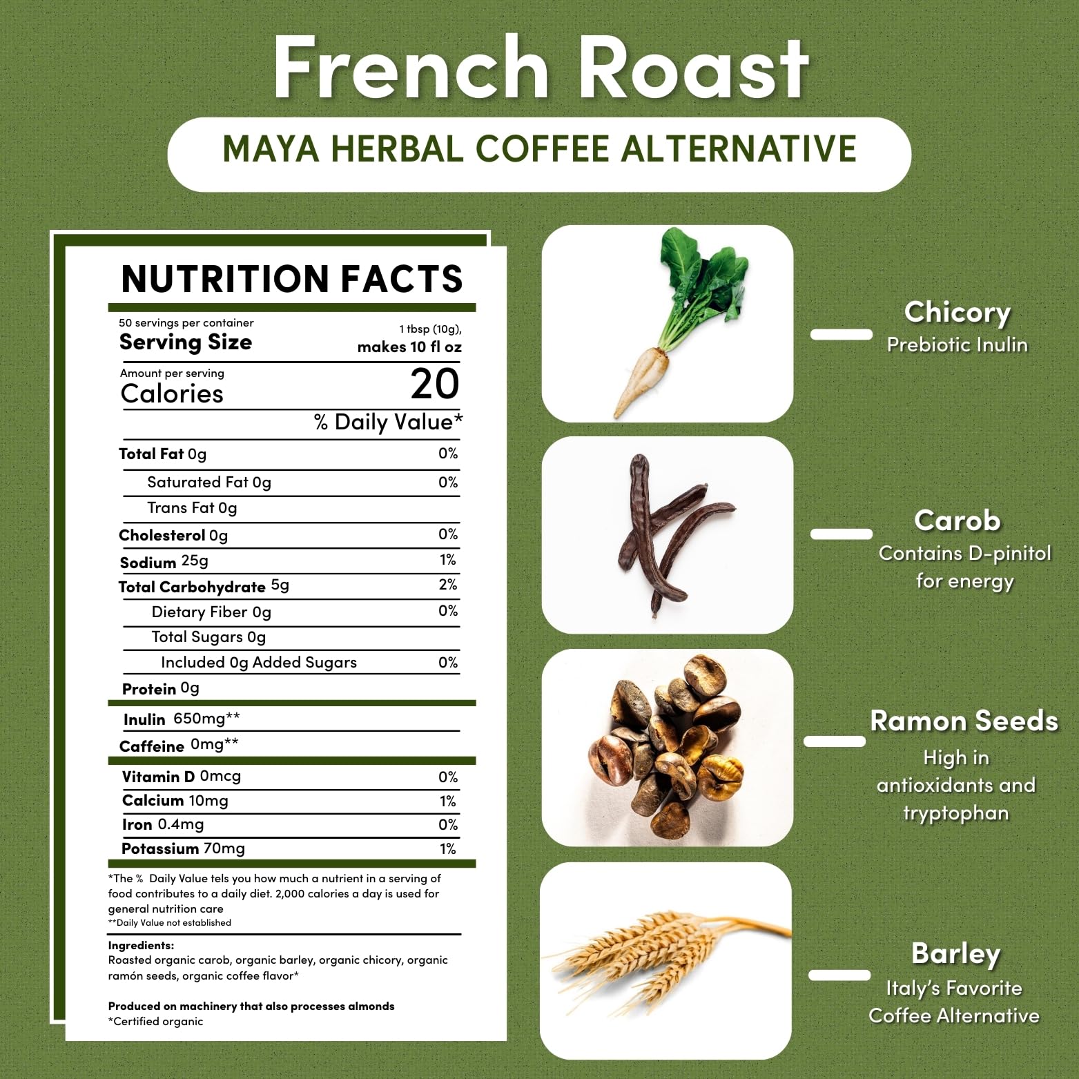 Teeccino French Roast hot cup highlighting caffeine-free versatility