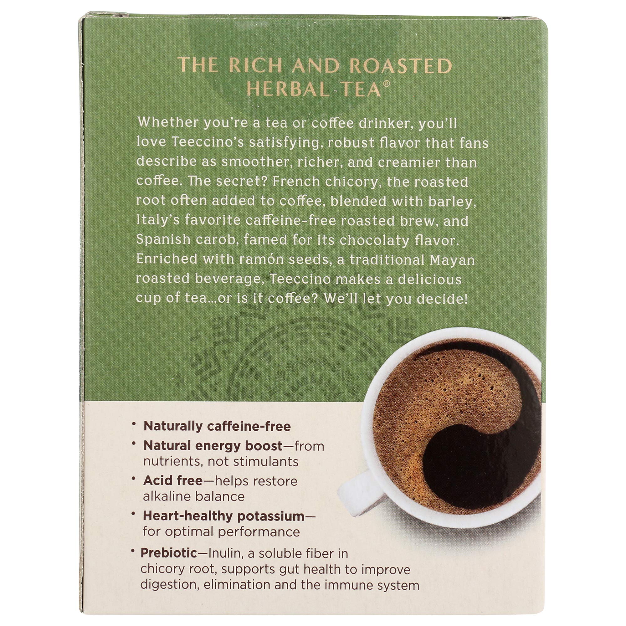 Teeccino French Roast packaging shows ten tea bags ready to enjoy.