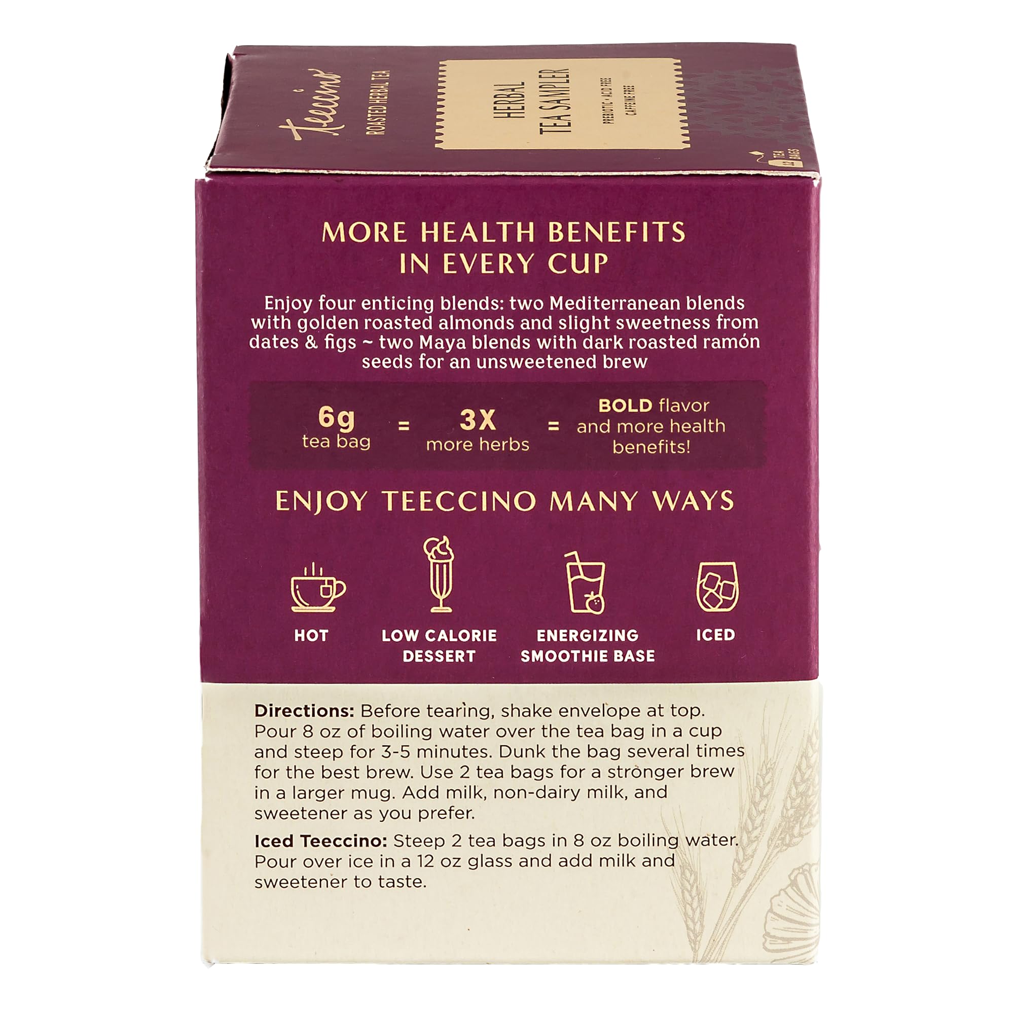 Teeccino French Roast tea bag ready for a rich, roasted herbal cup