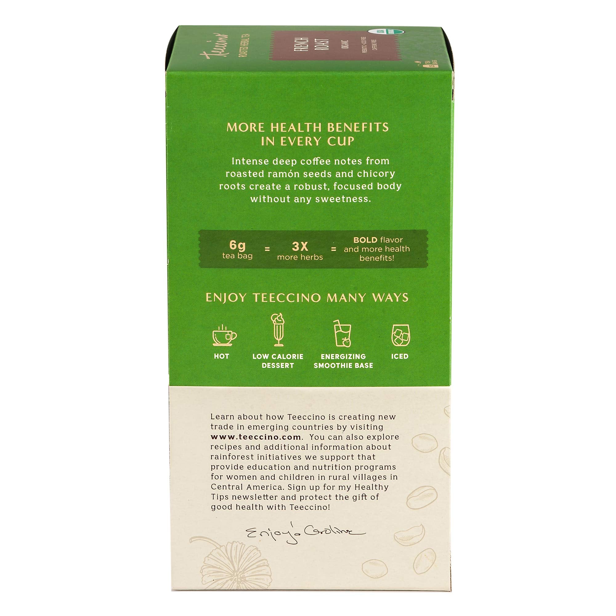 Teeccino French Roast Tea herbs closeup highlighting chicory and ramón seeds