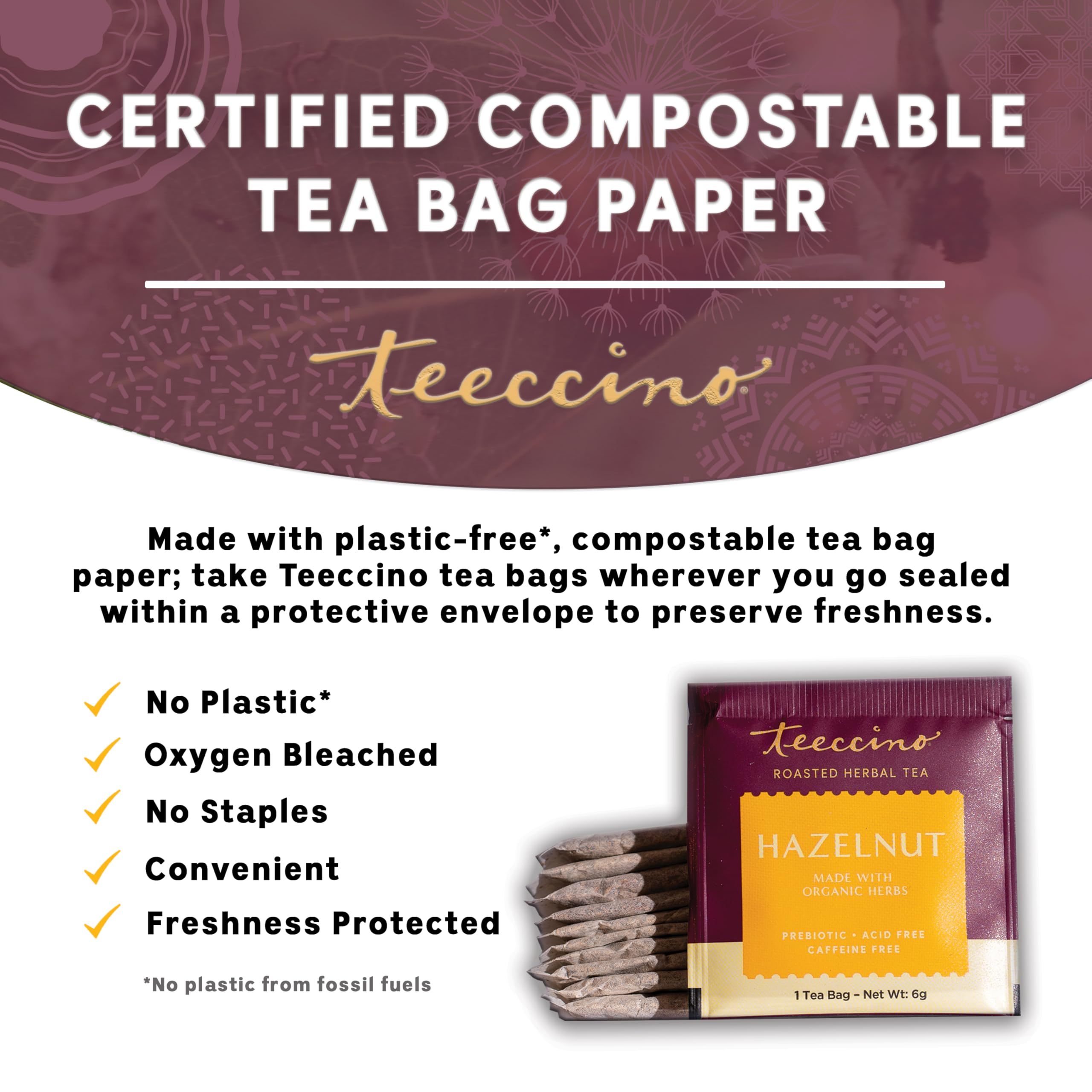Teeccino Hazelnut Tea latte with milk for a creamy finish