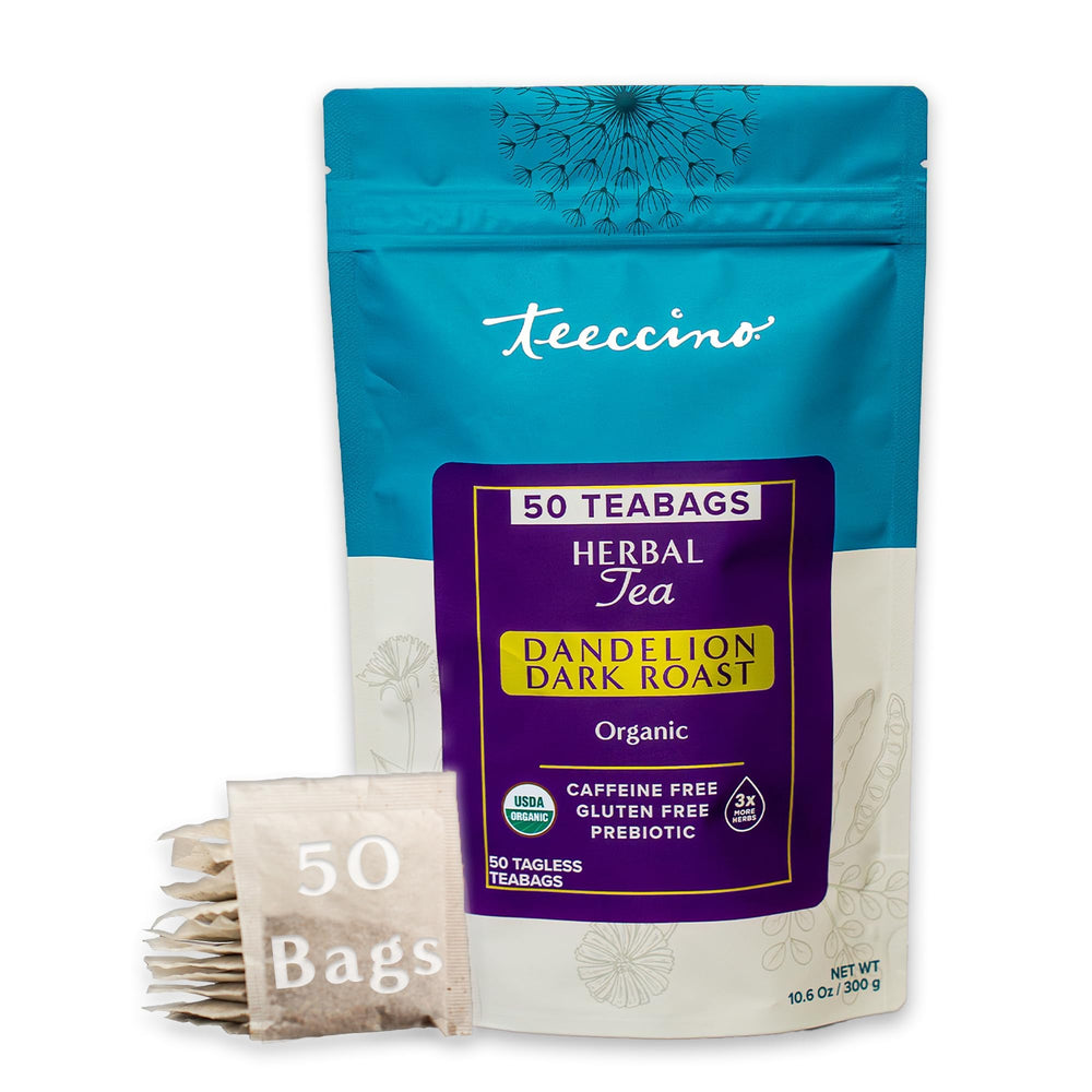 Teeccino iced tea served cold in a glass for a refreshing caffeine-free moment.