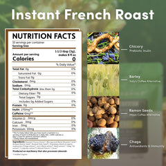 Teeccino Instant French Roast with microground Ramón seeds for smooth flavor.