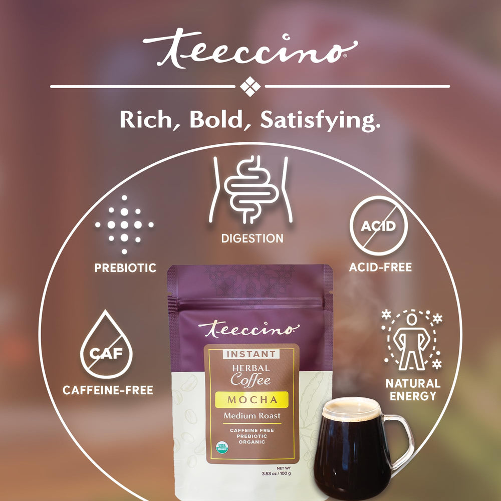 Teeccino Instant Organic Mocha ingredients panel highlighting chicory prebiotic