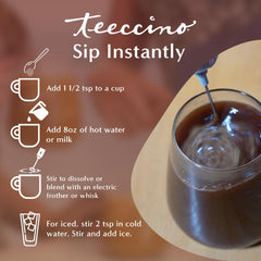 Teeccino Mocha packaging emphasizing convenient 3.53 oz size for travel
