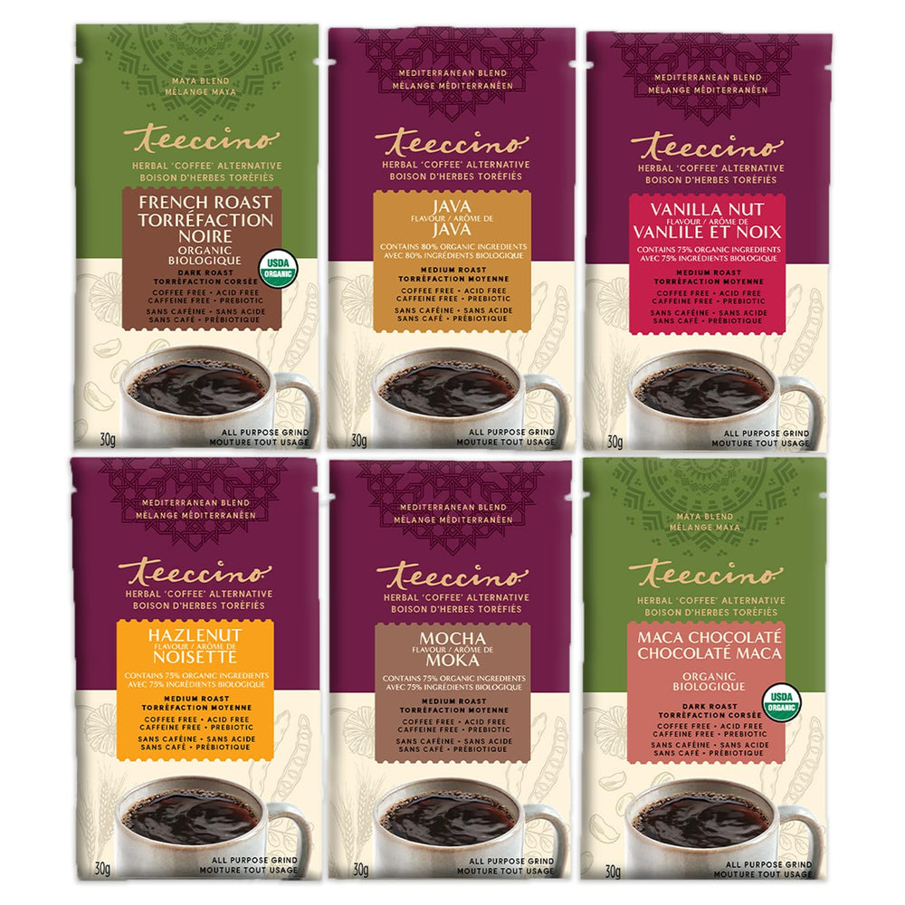 Teeccino Java-inspired blend, bold taste without caffeine.