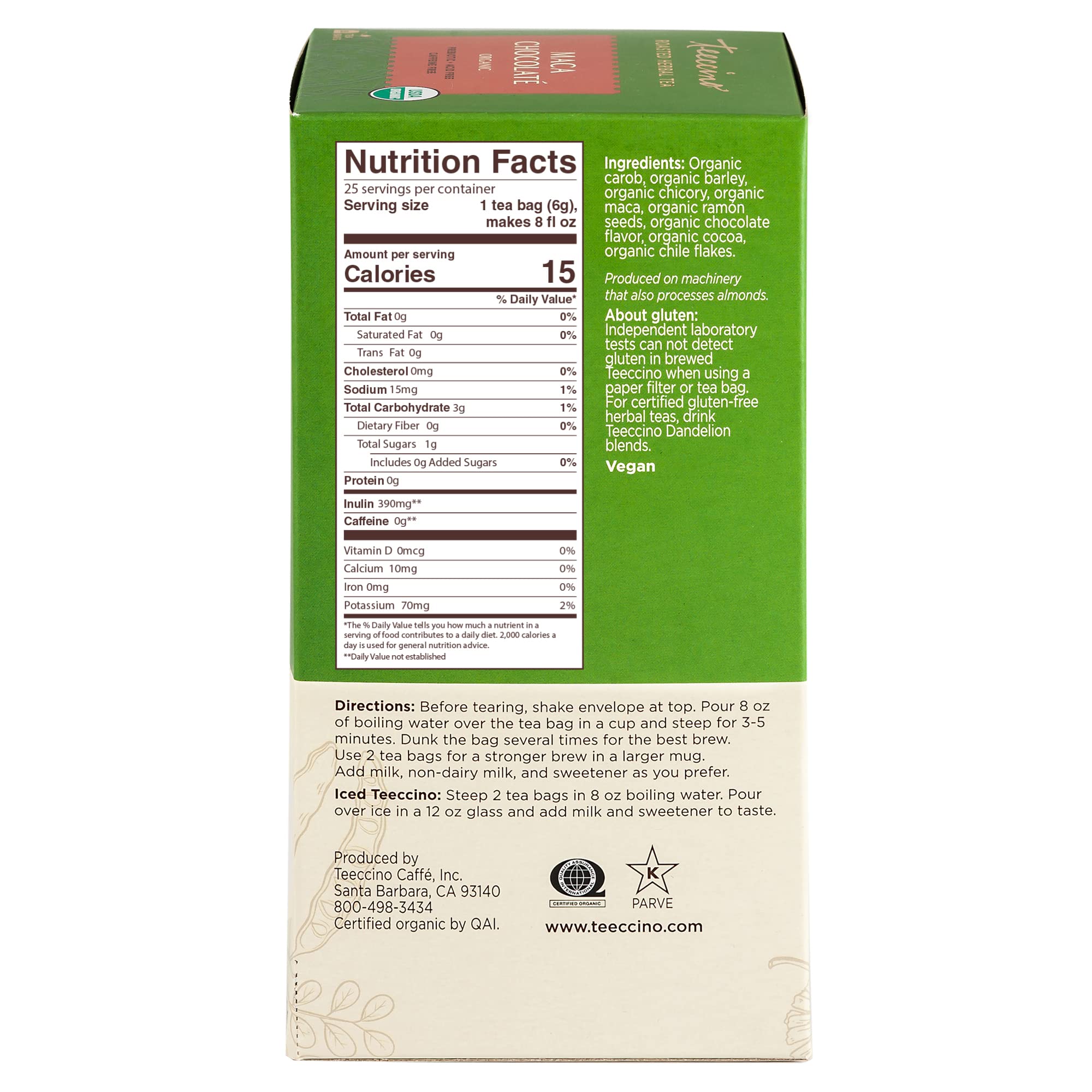 Brewing Teeccino Maca Chocolaté steeping for a warm, wellness-friendly beverage.
