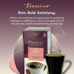 Teeccino Maple Pecan Tea latte in cup demonstrates creamy dairy-free option.