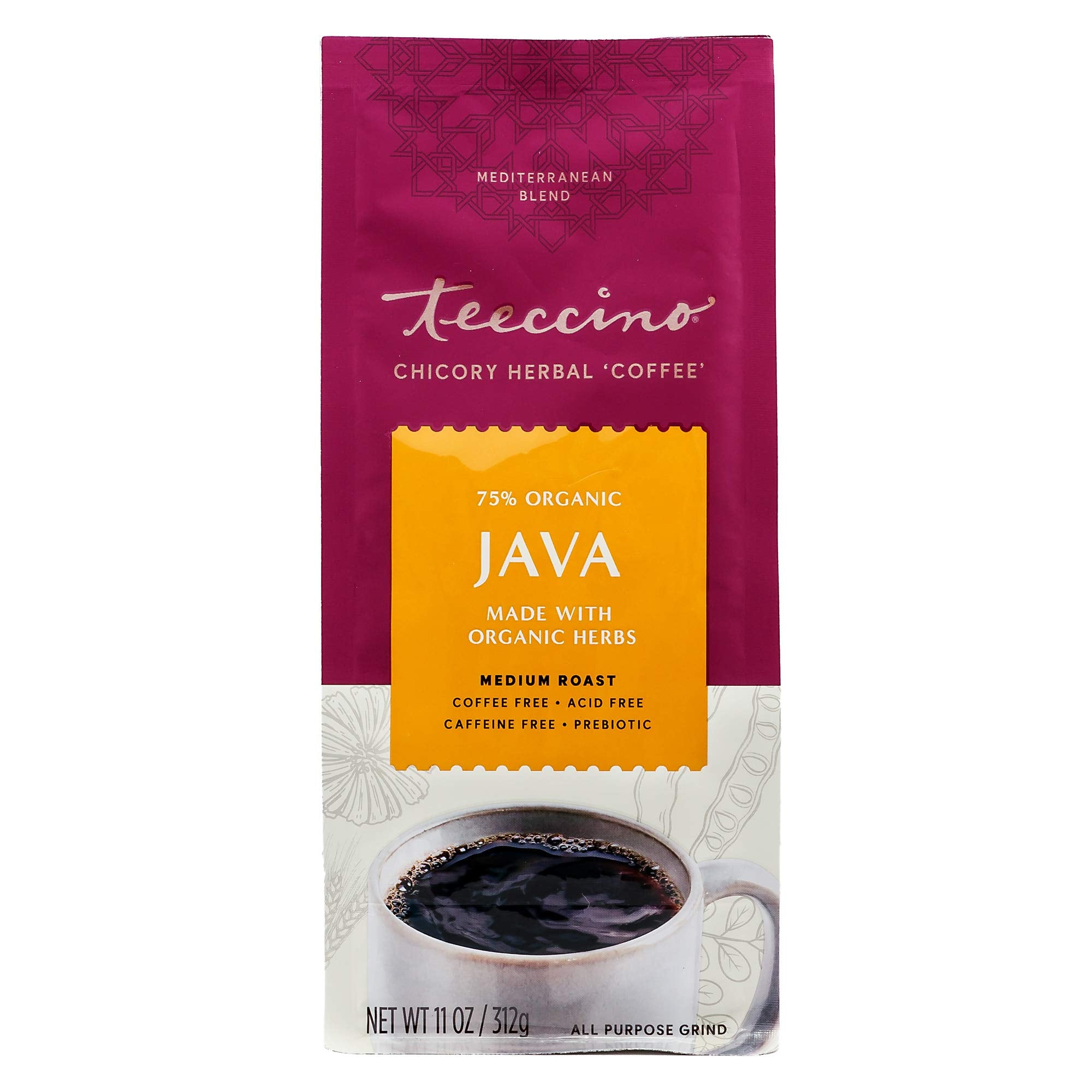 Teeccino medium roast 11-ounce packs ready for brewing.