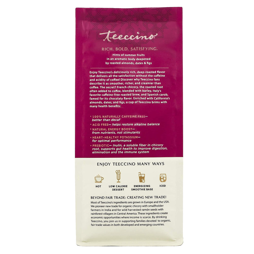 Teeccino medium-roast beans brew a balanced, smooth cup.