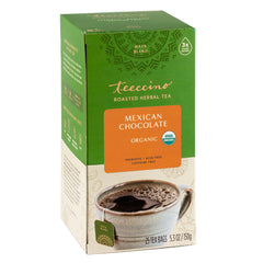 Teeccino Mexican Chocolate Tea Bag showcases rich cacao flavor with caffeine-free enjoyment.