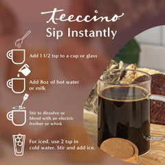 Measuring spoon with Teeccino Miraculous Mushrooms Instant Cacao powder for easy serving