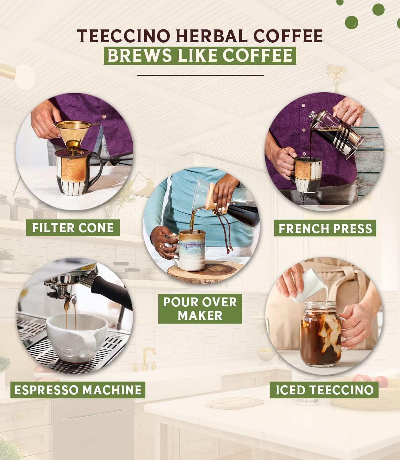 Teeccino blend with ramón seeds, carob, and chicory for depth and aroma.